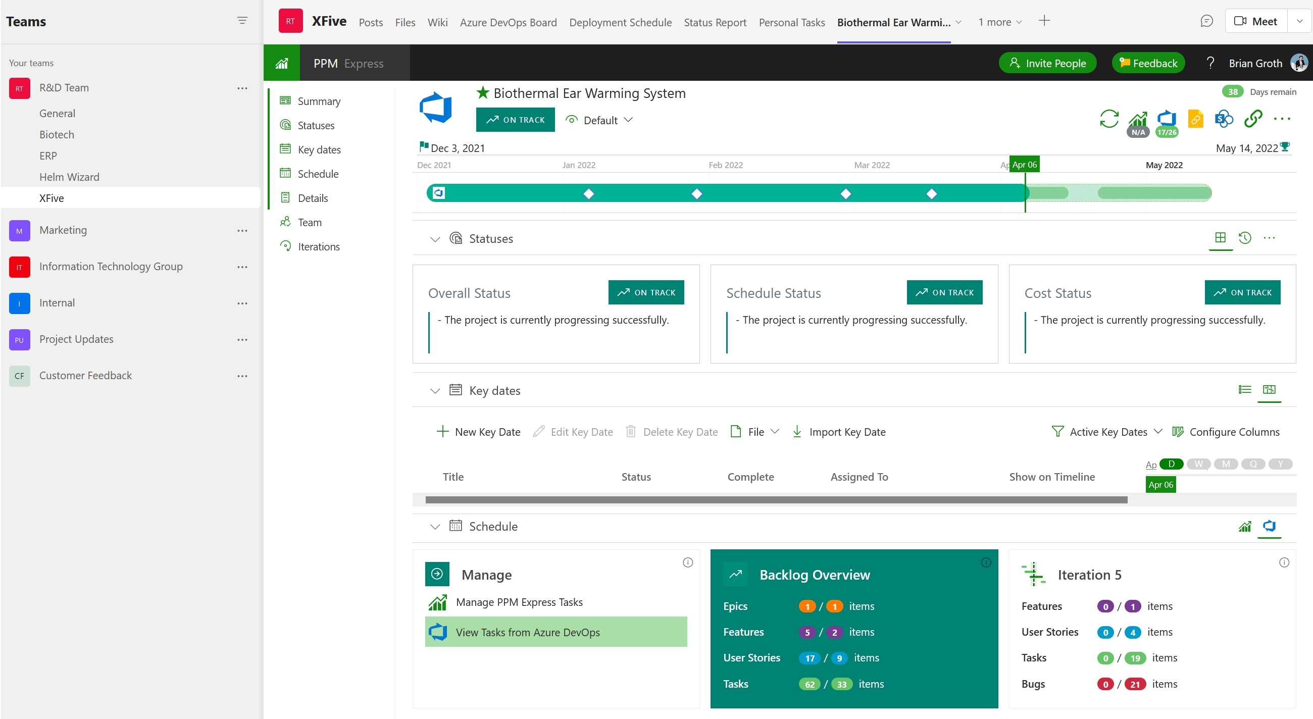 ppm express integration with Microsoft teams dashboard view